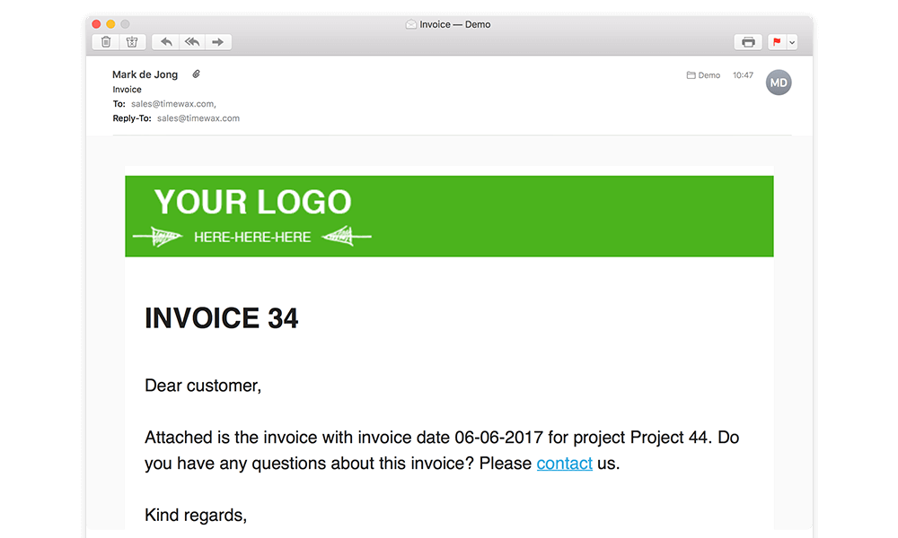 Email invoice to the client