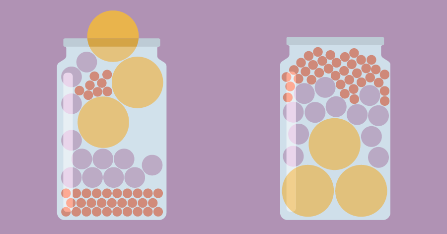 An illustration of two jars filled with ball shaped objects