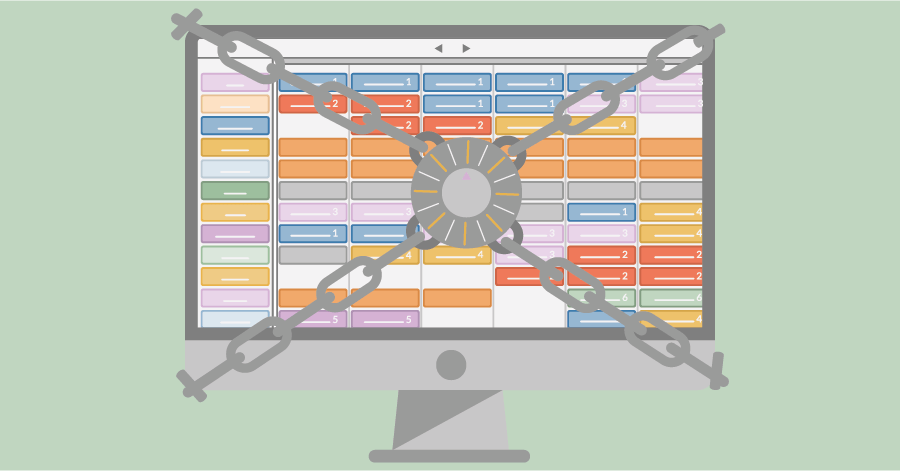 An illustration of a computer displaying a digital planning board with a big lock securing the data on the computer.