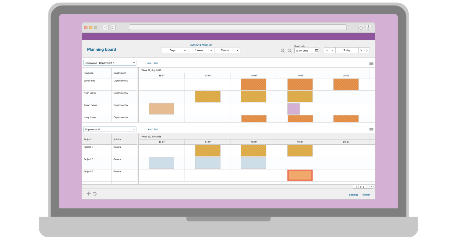 An illustration of a computer with a digital planning board on its screen