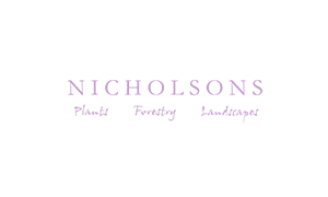 The purple logo of Nicholsons landscapers