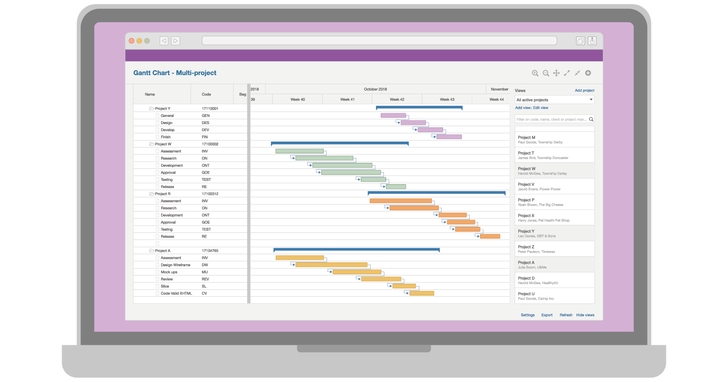 An illustration of a laptop displaying the Gantt Chart feature in a browser window.