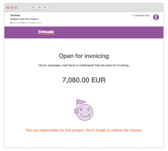 An illustration of the project snapshot displaying the open invoices.