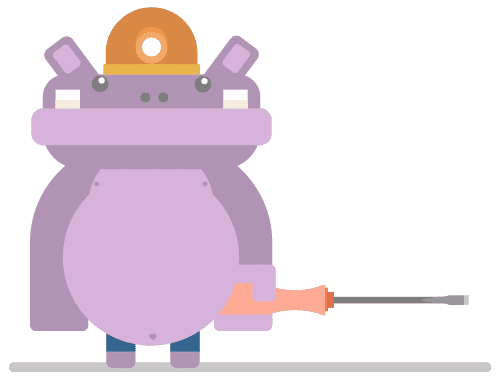 An illustration of a character that is conducting maintenance to the software.