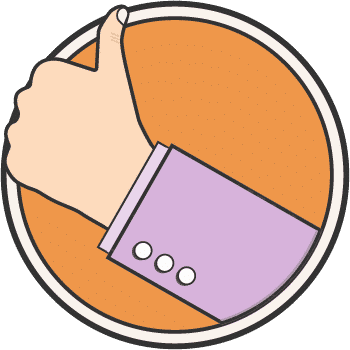 An hand with its thumb up on an orange circle