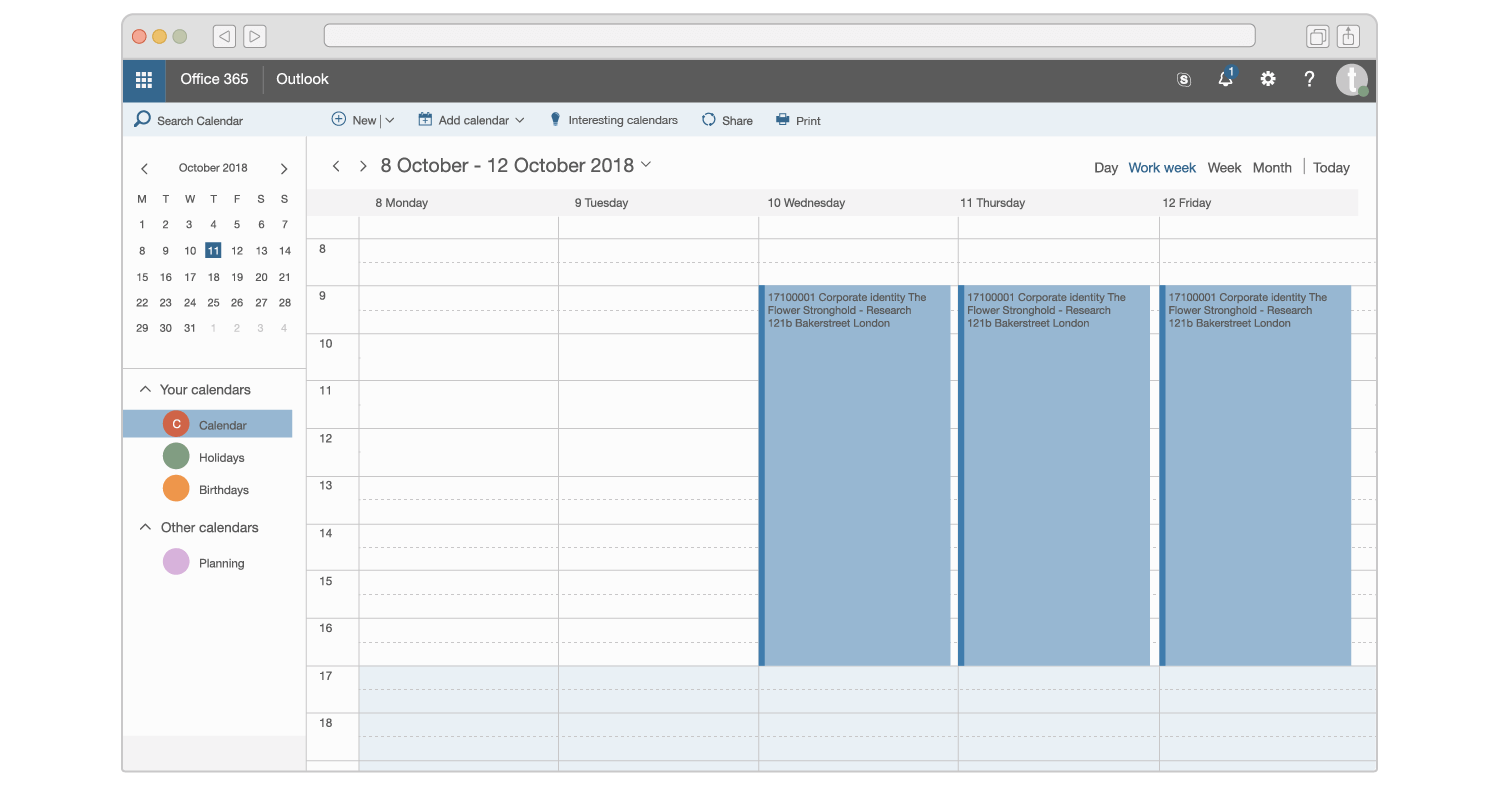 An illustration of project bookings in Microsoft Outlook