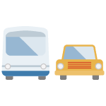An illustration of a bus and a car