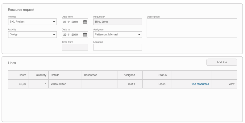 An illustration of a form with which you can add multiple lines to a request.