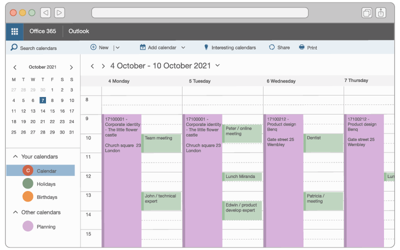 An illustration of a consultant's schedule in Outlook