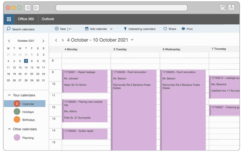 An illustration of a technician's schedule in Outlook