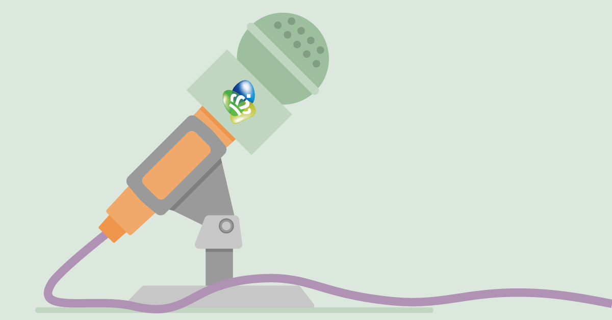 Illustration of of a microphone with the logo of KPN on it