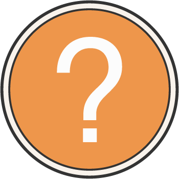 A question mark on an orange circle