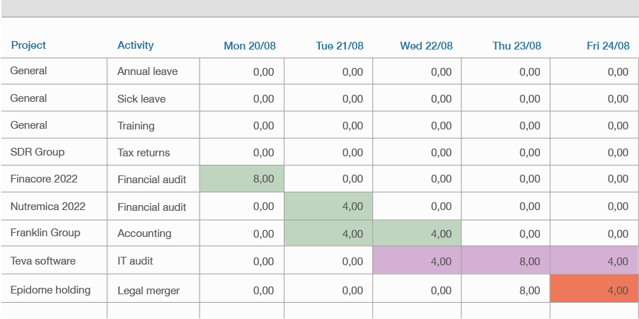 Illustration of a time sheet in Timewax