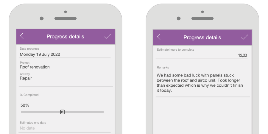 Illustration of progress reporting in the Timewax mobile app