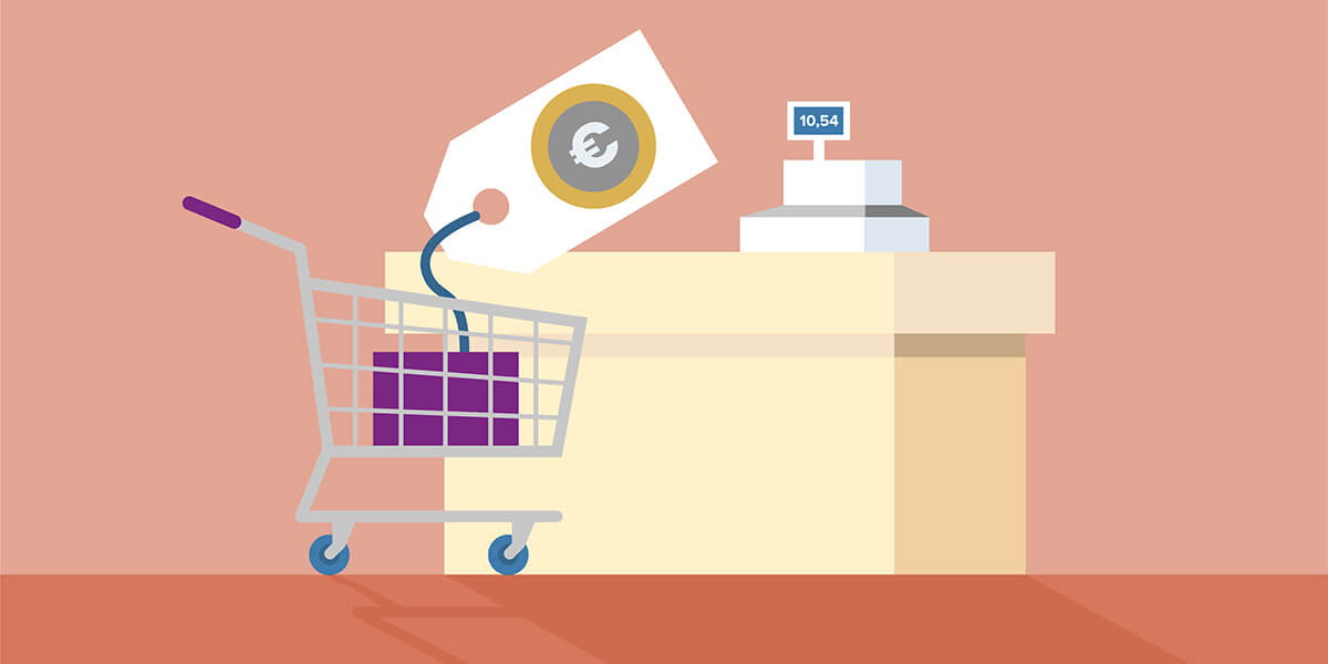 Illustration of a shopping cart at the checkout