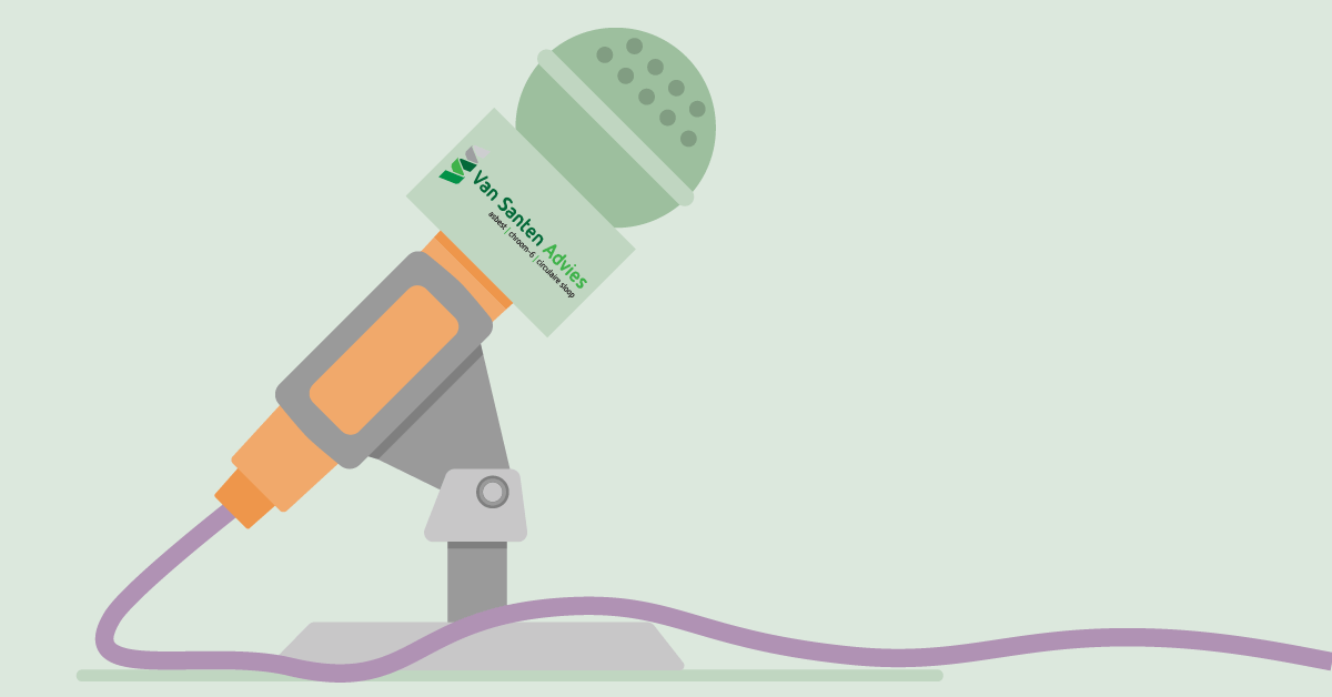 Illustration of of a microphone with the logo of Van Santen Advies on it
