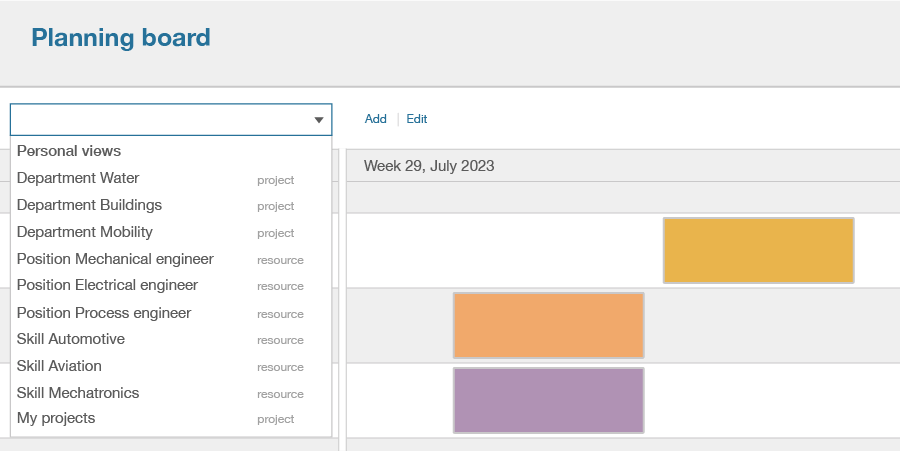 Illustration of using views in the Timewax planning board