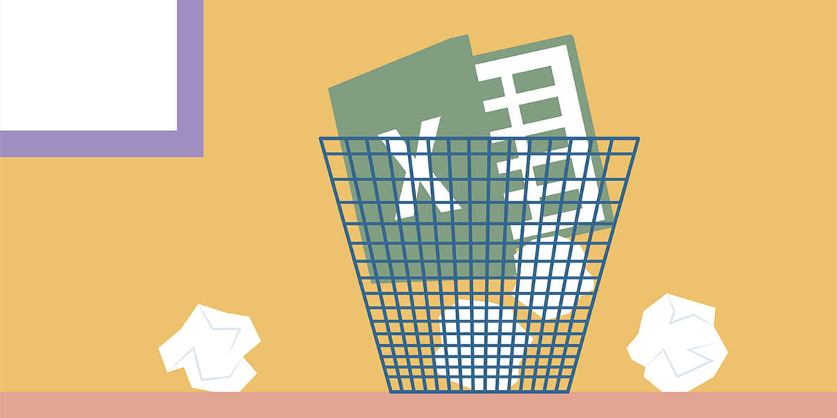 Illustration of Excel in a trash can
