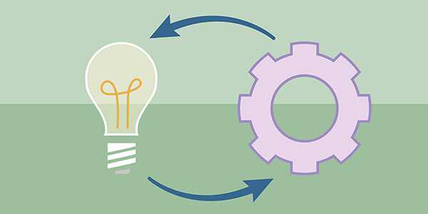 Illustration of a light bulb and a industrial wheel