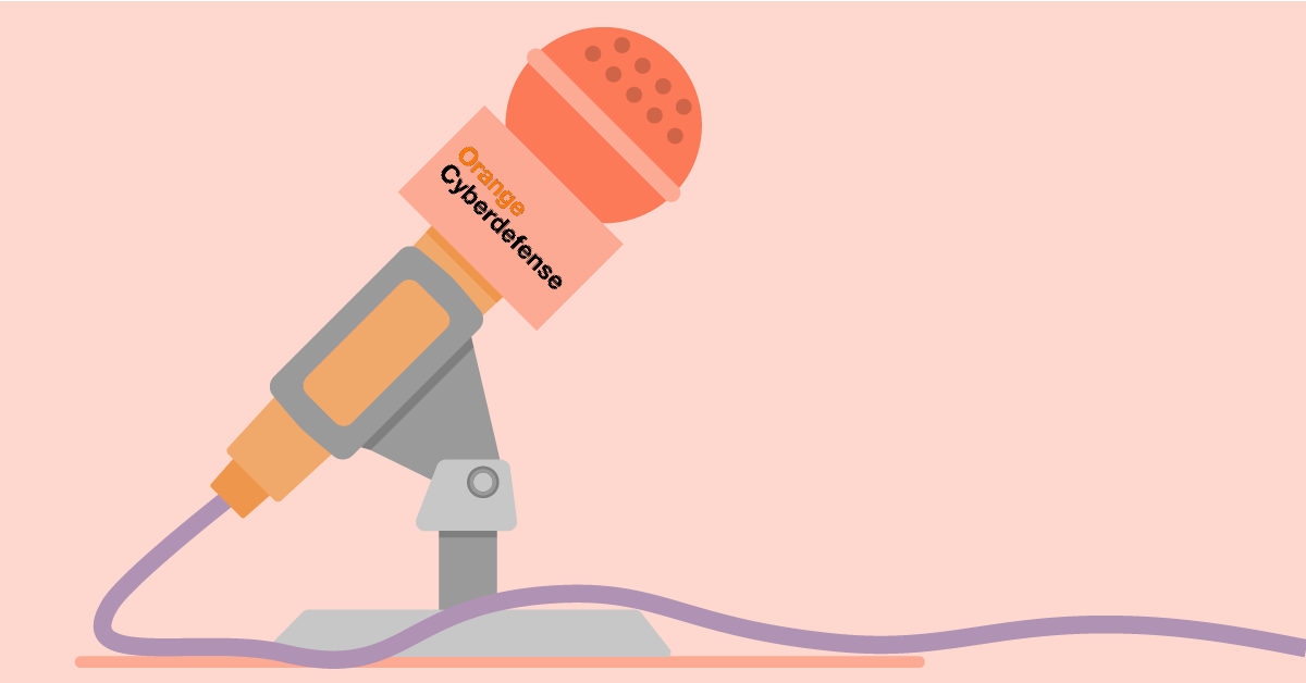 Illustration of a microphone with the Orange Cyberdefense logo