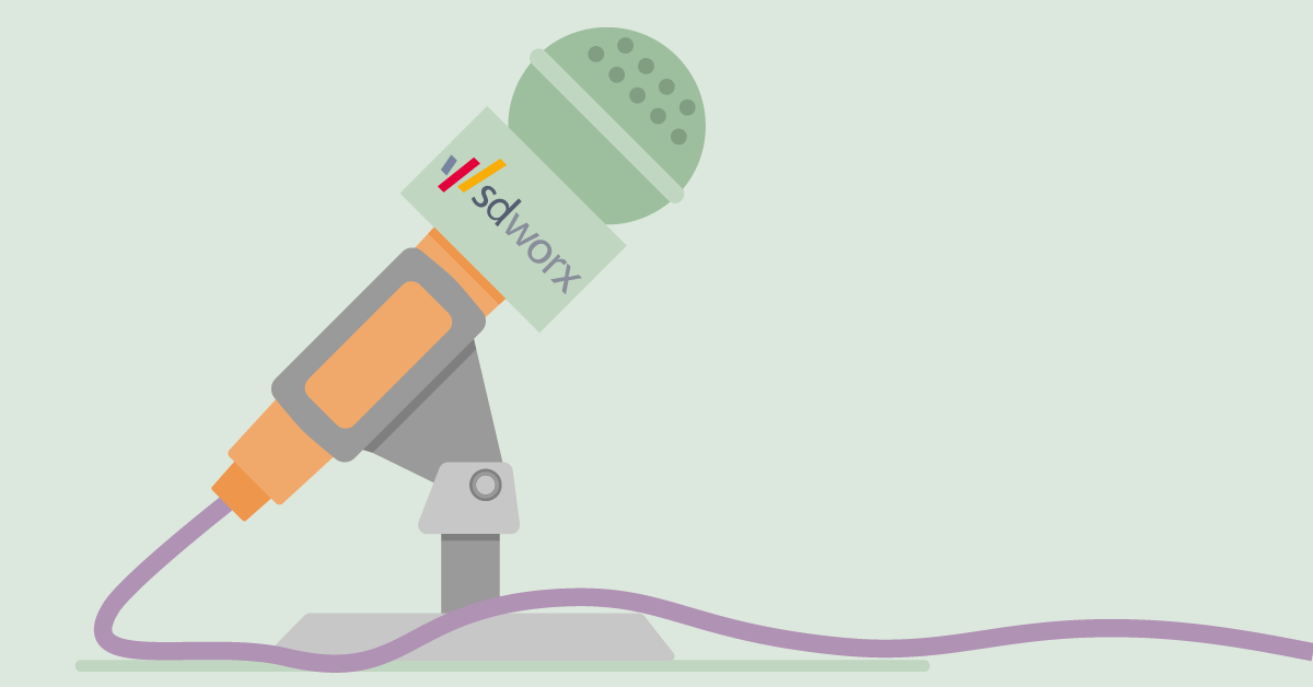 Illustration of a microphone with the SD Worx logo