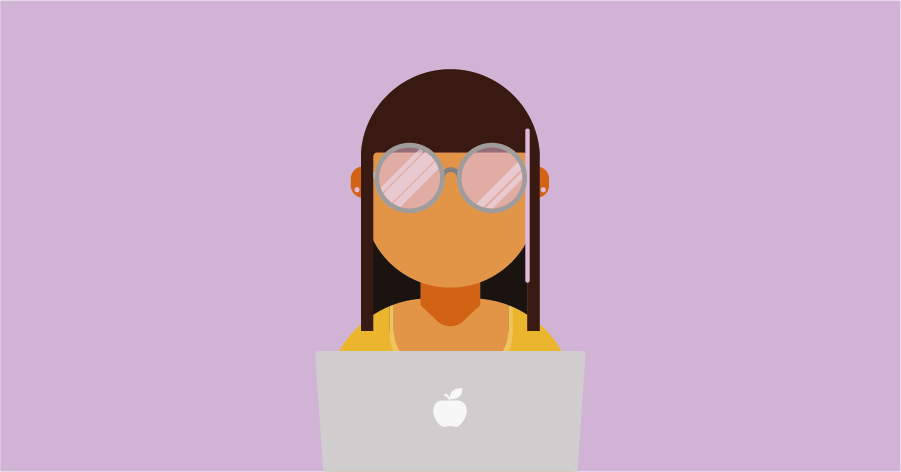 Illustration of a person behind a Macbook that is learning about Timewax by means of the Timewax training academy.