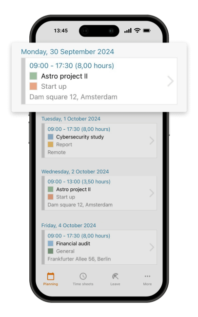 Picture of the Timewax mobile app